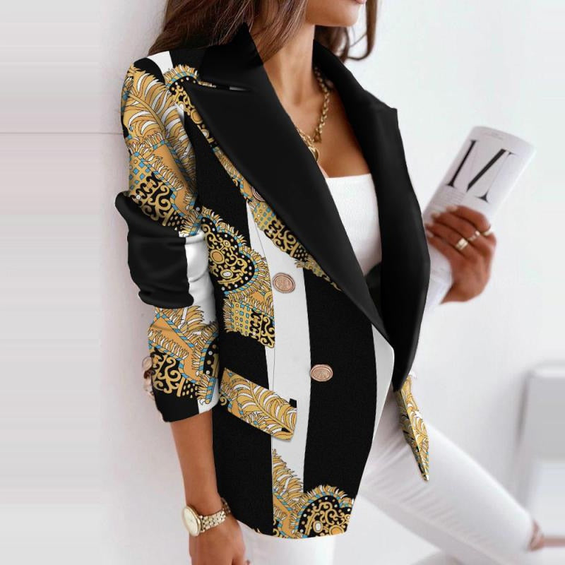 Ootdgirl Retro Slim Double Breasted Cardigan Fashion Streetwear Plaid Printed Suit Jackets Autumn Long Sleeves Casual Lapel Elegant Coats