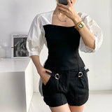 OOTDGIRL Sweet Gentle Lace-Up Tops Summer Square Collar Lady Elegance Shirts Plus New OL Streetwear Blouses