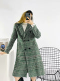 OOTDGIRL Women 2022 Fashion Houndstooth Wool Coat Vintage Long Sleeve Autumn Long Double Breasted Jacket Female Outerwear Tops