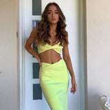 Ootdgirl  Two Piece Set Women Summer Ankle-Length Skirts Women Crop Top  Party Outfit Elegant Solid Hollow Out Skirts Sets