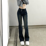 Ootdgirl  Low Waist Flare Jeans Woman Korean Streetwear Skinny Slim Denim Trousers Y2K Retro Distressed Casual Pants Capris 2022