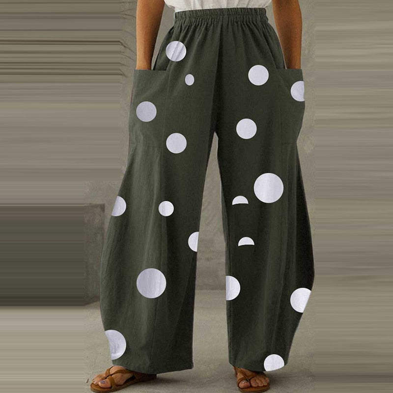 Ootdgirl Casual Summer Women Cotton Linen High Waist Wide-Leg Long Pants Loose Elegant Office Lady Simple Trousers Fashion Pocket Pants