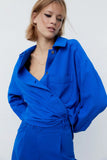 OOTDGIRL Women's Blouse Autumn Fashion Cotton Shirt Long Sleeve Blue Shirt Ladies Vintage Casual Loose Pocket Top Women