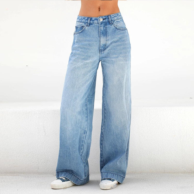 OOTDGIRL Women's Fashion Loose Jeans 2022 Spring Autumn Casual Wide Leg Pants Femme High Waist Trousers Vintage Straight Mom Baggy Pants