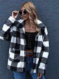 Ootdgirl  Plaid Vintage Lambswool Winter Coat Women Pockets Checker Black White Jacket Female Fashion Slim Warm Outerwear New