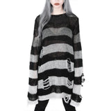 OOTDGIRL Women Y2K Striped Oversized Sweater Pullovers Ripped Punk Gothic Grunge Long Sweaters Harajuku Aesthetics Jumpers Tops