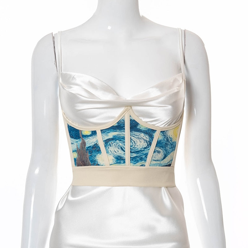 Ootdgirl  2022 Print Fishbone Crown Patchwork Y2K Corset Top Summer Women Fashion Back To The Basics Streetwears