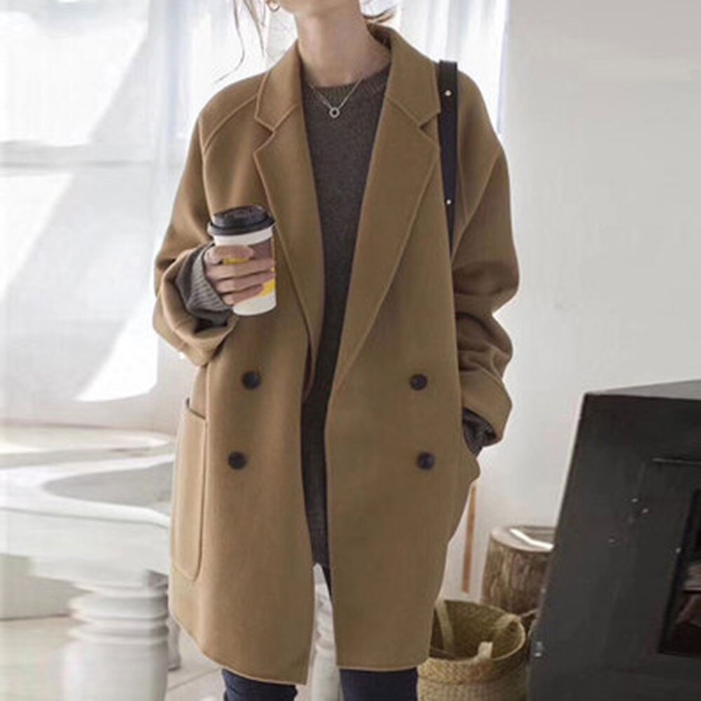 Ootdgirl  Trench Coat For Women 2022 Autumn And Winter New Korean Style High-End Cashmere Coat Women's Mid-Length Loose Woolen Overcoat