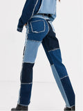 OOTDGIRL Autumn High Street Variegated Patchwork Jeans Women High Waist Zipper Skinny Sexy Beauty Straight Denim Pants Ladies Trousers
