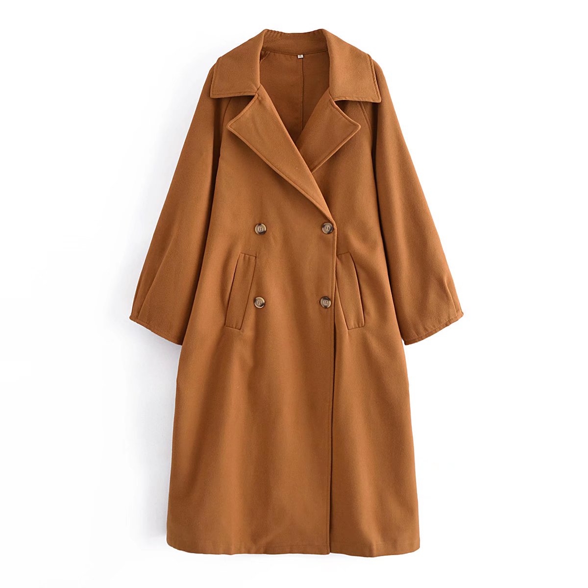 OOTDGIRL Women 2022 Autumn New Caramel Colour Long Section Jacket Overcoat Vintage Long Sleeve Double Breasted Female Outerwear Chic Tops