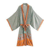 Ootdgirl  Oversized Beach Kimono With Sashes Bohemian Vintage Slim  Long Cardigan Women Big Sleeve Fringe Cotton Cover-Up