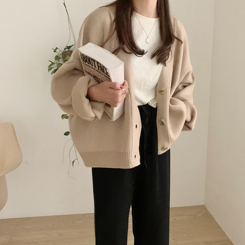 Ootdgirl  Cardigans New 2022 Autumn Winter Women's Sweaters Plus Size V-Neck Buttons Oversize Fashionable Korean Lady Knitwears