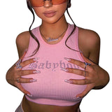 OOTDGIRL Y2K Pink Crop Tops E-Girl Cute Sweet Women Summer Sexy Sleeveless Halter Vest Backless Sling Cami Tank Top Ladies Streetwear