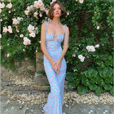 Ootdgirl  Floral Print Cottagecore Elegant Sleeveless Maxi Sundress  Backless Women Party Club Tie Front Dress Holiday