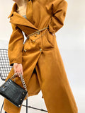 OOTDGIRL Women 2022 Autumn New Caramel Colour Long Section Jacket Overcoat Vintage Long Sleeve Double Breasted Female Outerwear Chic Tops