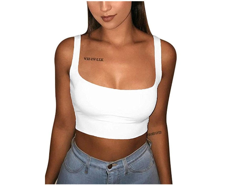 OOTDGIRL Solid Tank Top Female Strap Sleeveless Slash Neck Cropped Vest Sexy Women's Summer Bralette Top White Black Red Casual Clothing
