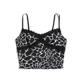 OOTDGIRL Sexy Animal Printed Lace Trim Cami Y2K Summer Spaghetti Strap Top Backless Sleeveless Cropped E-Girl Women Vintage Clothes