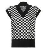 Ootdgirl  Casual Checkerboard Plaid Sweater Vest Vintage Tricot Autumn Top Knitted Mini Vest Fashion Streetwear Women's Clothing