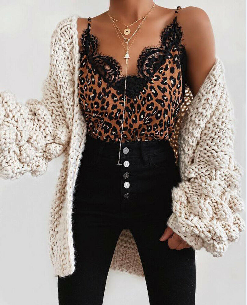 Ootdgirl  Women Lace Leopard Print Vest Ladies Sleeveless Vest Tank Tops Ladies Loose V-Neck Camisole T-Shirt Ladies Tops Clothing