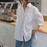 OOTDGIRL 2022 Spring Autumn Women Shirts White Plain Loose Oversized Blouses Female Tops Loose BF Korean Style Blusas Pockets