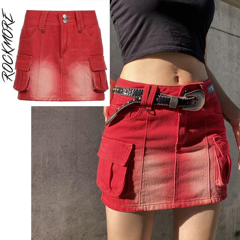 Ootdgirl  Women's Jeans Skirt Belt Mini Denim Skirt Korean Low Waist Straight Short Skirt Summer Harajuku  Vintage 2022