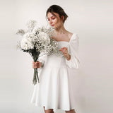 Ootdgirl  Nightclub Dresses For Women 2022 White Mini Puff Long Sleeve A-Line Party Dress Solid Hepburn Style Fashionable