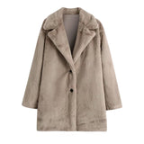 OOTDGIRL Women Faux Fur Long Coat Autumn Winter Plush Warm Soft Outerwear Elegant Slim-Fit Lapel Overcoat Casual Button Jacket