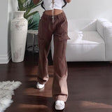 Ootdgirl  Brown Vintage Baggy Jeans Women High Waist Pocket Cargo Pants 90S Streetwear Straight Trousers Harajuku Summer 2022