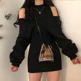 Ootdgirl  Solid Basic Knitted Women Two Piece Set Y2k Casual Skinny Dress And Long Sleeve Crop Top Harajuku Outfit Party Dress