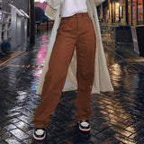 OOTDGIRL Vintage Y2K Joggers Women Cargo Pants 90S Streetwear Caramel Brown Low Waist E-Girl Aesthetic Loose Straight Trousers Female