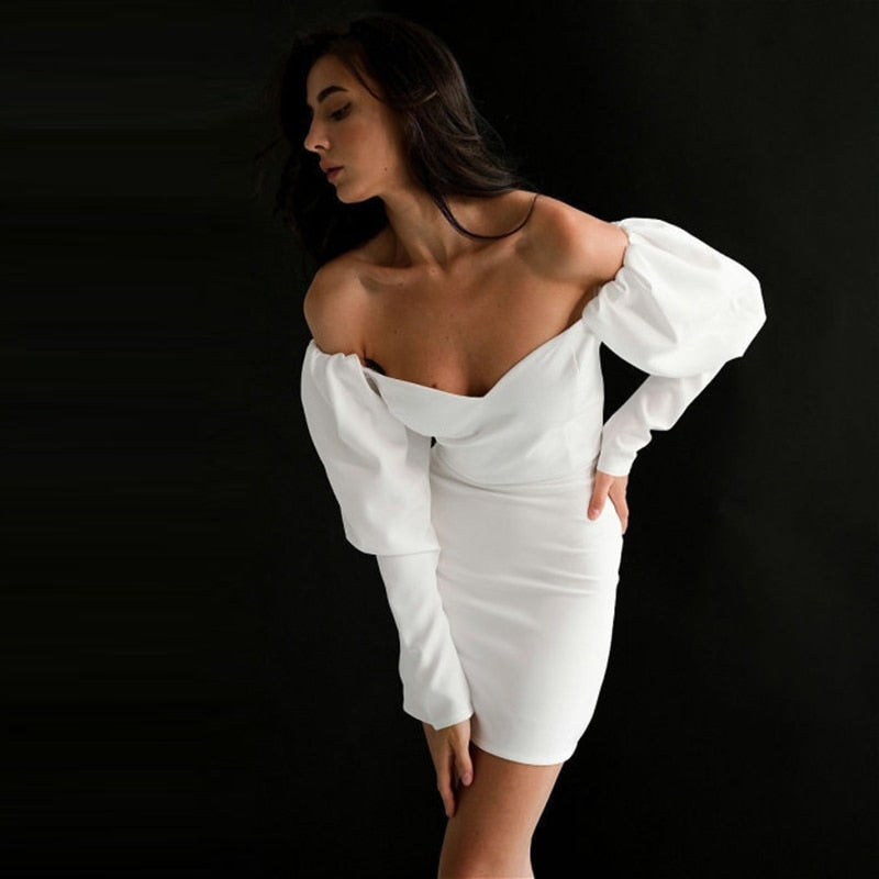 Ootdgirl  Puff Sleeve Bodycon Mini Dress Off The Shoulder Party Club Festival Elegant Dress  Strapless 2022 Fashion Female