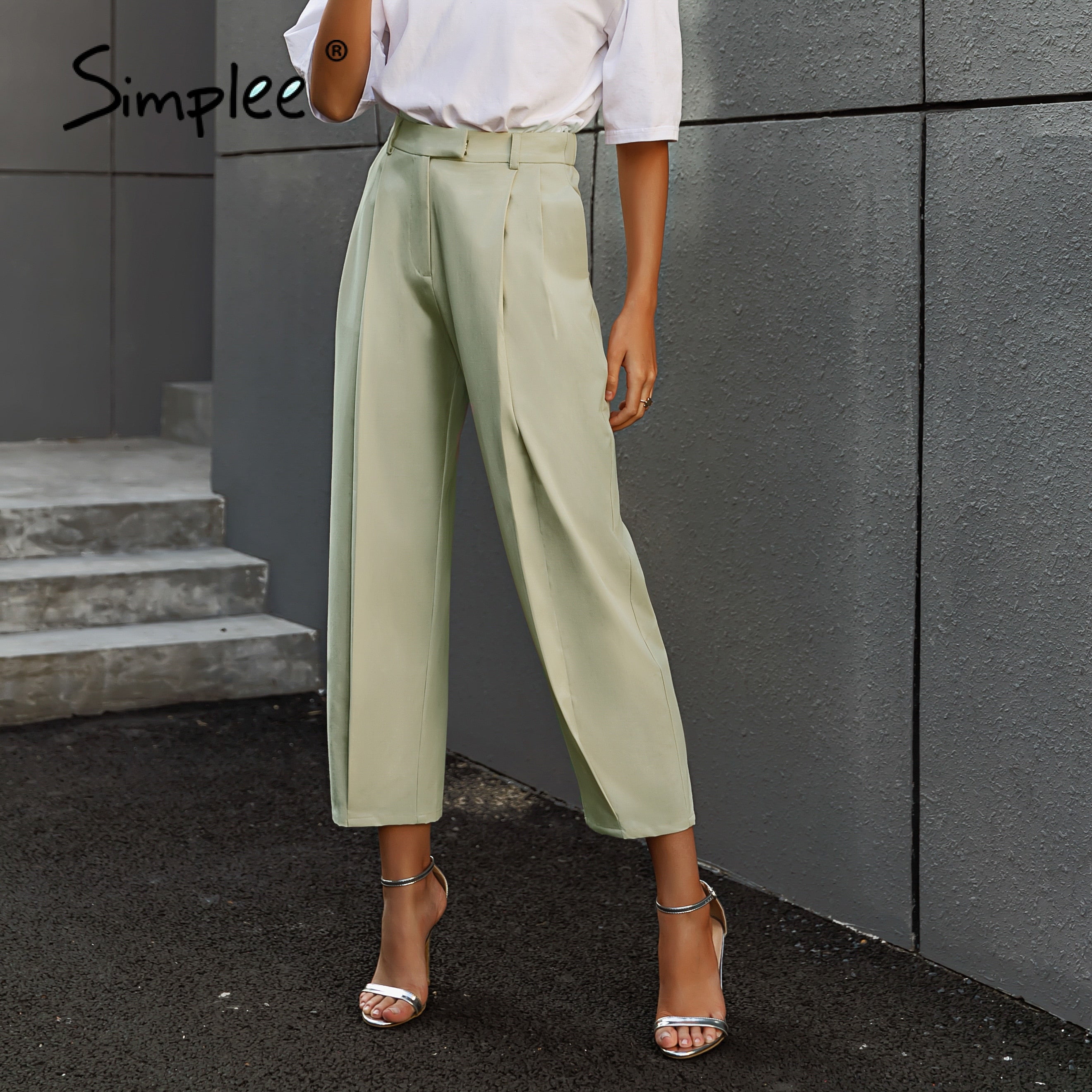 Ootdgirl  Back To College Solid High Waist Office Lady Trousers Loose Casual Apricot Summer Women Pants High Street Style Harlan Pleated Trousers
