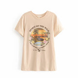 OOTDGIRL Vintage Beige Spirit Of The Wild Summer Tshirt O Neck Cotton Sunset Coco T-Shirt Girls Streetwear Designer Ins Bloggers Style