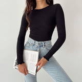 Ootdgirl  Ribbed Cropped Tops Women's Backless  Long Sleeve T-Shirts Woman Casual Skinny Chain Autumn 2022 Chic Teens Female