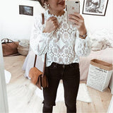 Ootdgirl Women Lace Embroidery Blouse Shirts Elegant Formal Long Sleeve Shirts Office Lady Flower Hollow Tops Women Clothing