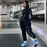 Ootdgirl  Gothic Butterfly Lightning Print Sweatpants Women Casual Baggy Sports Joggers High Waisted Trousers Black Cargo Pants