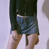 Ootdgirl  Women's Jeans Skirt Belt Mini Denim Skirt Korean Low Waist Straight Short Skirt Summer Harajuku  Vintage 2022