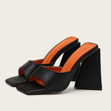 OOTDGIRL 2022 Women Design 11Cm High Heels Slides Mules Summer Silk Thick Block Heels Sandals Slingback Orange Slipper Party Chunky Shoes