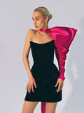 Ootdgirl  Party Mini Dress Elegant Bandage One Shoulder Lantern Sleeve Patchwork Backless  Night Bodycon Clubwear Dress 2022