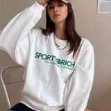 Ootdgirl  American Vintage Sporty&Rich Letters Print White Cool Women Pullover Round Neck Cotton Loose Sprot Lover Sweatshirt