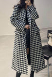 OOTDGIRL 2024 Fashion Woman style outwears Houndstooth Back Slit Long Coat