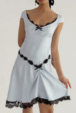 OOTDGIRL Lace Patchwork Satin Mini Dress