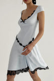 OOTDGIRL Lace Patchwork Satin Mini Dress