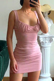 OOTDGIRL 2024 New Woman dress Low Cut Gathering Pack Hip Mini Dress
