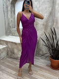 OOTDGIRL Plunge Neckline  Wrap Lavender Sequined Midi Dress