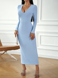 OOTDGIRL with Alluring Neckline Comfort Fit Sky Blue Midi Dress