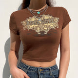 Ootdgirl  Vintage Print T-Shirt Women Aesthetic Long Sleeve Crop Top Autumn E Girl Casual Basic Tee Shirt 90S Grunge Fairycore