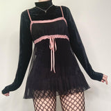OOTDGIRL Y2K Fairycore Grunge Vintage Dress Kawaii Sweet Girl Lace Trim V Neck Strap A-Line Dress 2000S Retro Women Holiday Streetwear