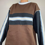 OOTDGIRL Preppy Harajuku Grunge Patchwork Sweatshirts Autumn Spring Contrast Long Sleeve Pullovers Y2K Vintage Brown Striped Jumpers