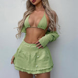 OOTDGIRL Chic Women Chest Wrap Halter Camisole Top Y2K Ruffles Micro Skirt Summer Beach Style Two Piece Set Matching Ouftits Streetwear